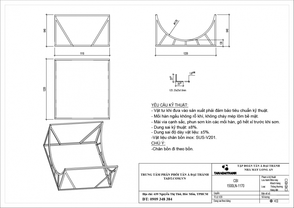 Chân bồn nước inox 1500L nằm